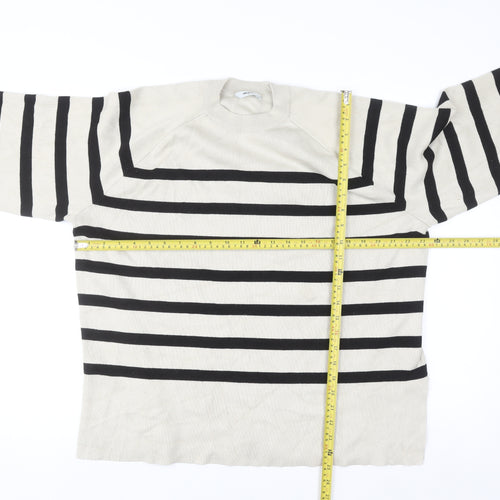Object Women’s Beige Striped Knit Jumper L Long Sleeve Crew Neck