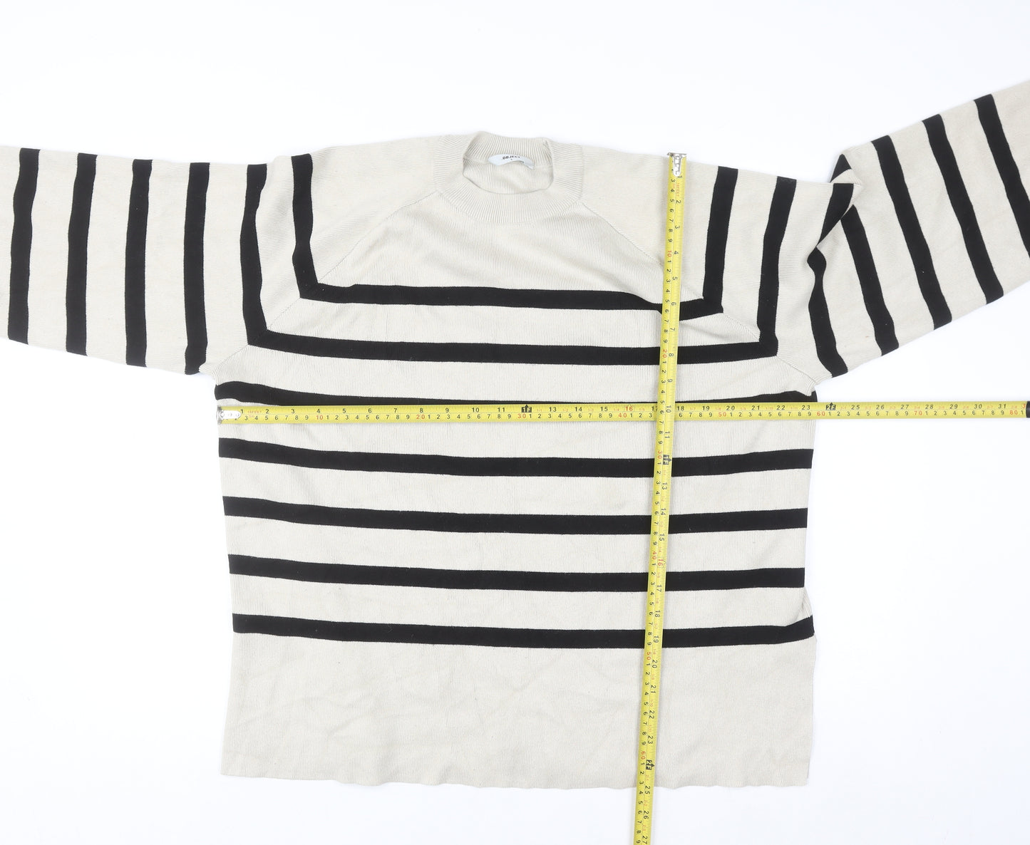 Object Women’s Beige Striped Knit Jumper L Long Sleeve Crew Neck