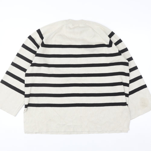 Object Women’s Beige Striped Knit Jumper L Long Sleeve Crew Neck
