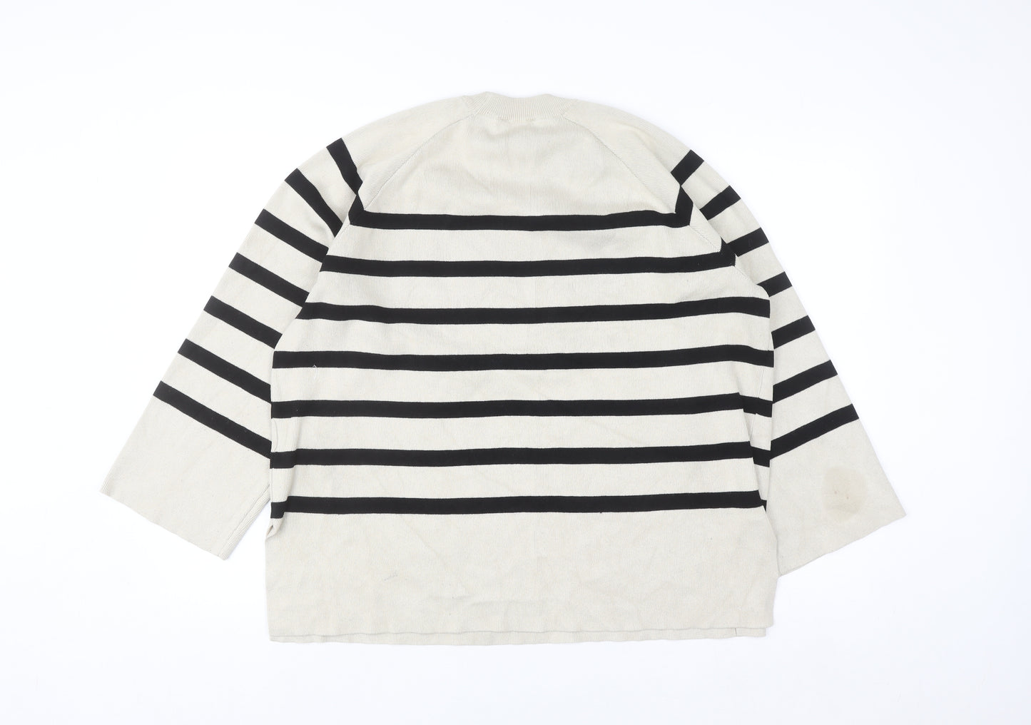 Object Women’s Beige Striped Knit Jumper L Long Sleeve Crew Neck