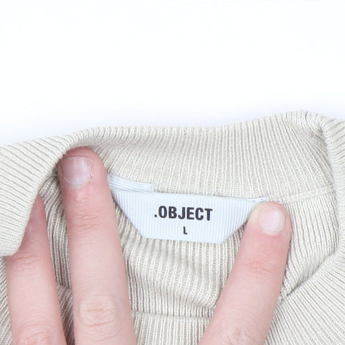 Object Women’s Beige Striped Knit Jumper L Long Sleeve Crew Neck
