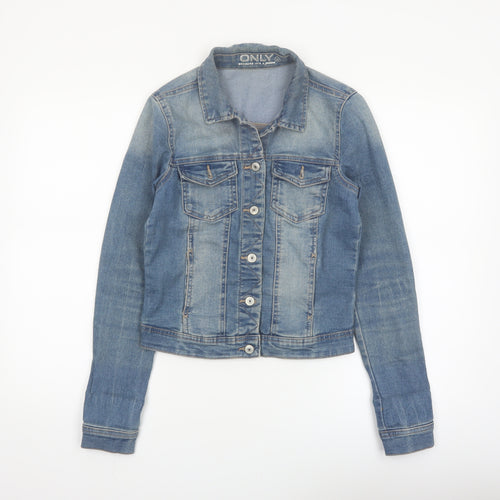 ONLY Womens Blue Denim Cropped Jacket Size 6 Casual Classic Style