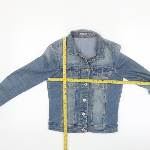 ONLY Womens Blue Denim Cropped Jacket Size 6 Casual Classic Style