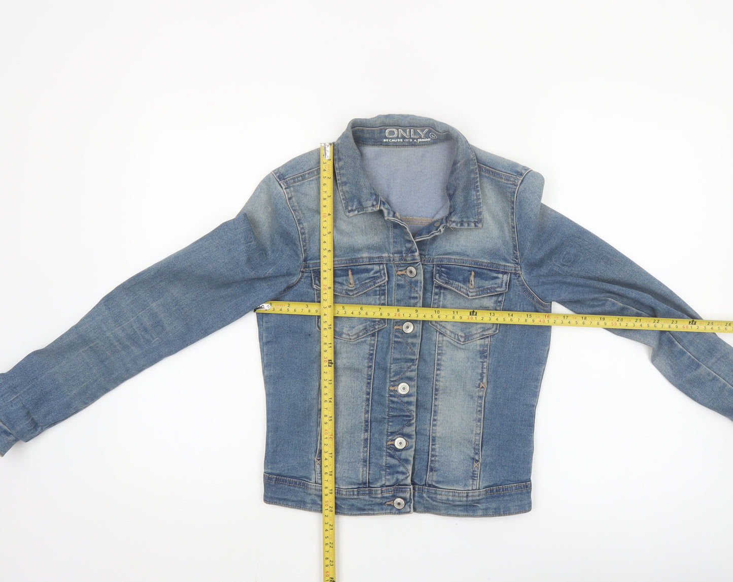 ONLY Womens Blue Denim Cropped Jacket Size 6 Casual Classic Style