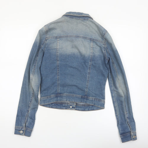ONLY Womens Blue Denim Cropped Jacket Size 6 Casual Classic Style