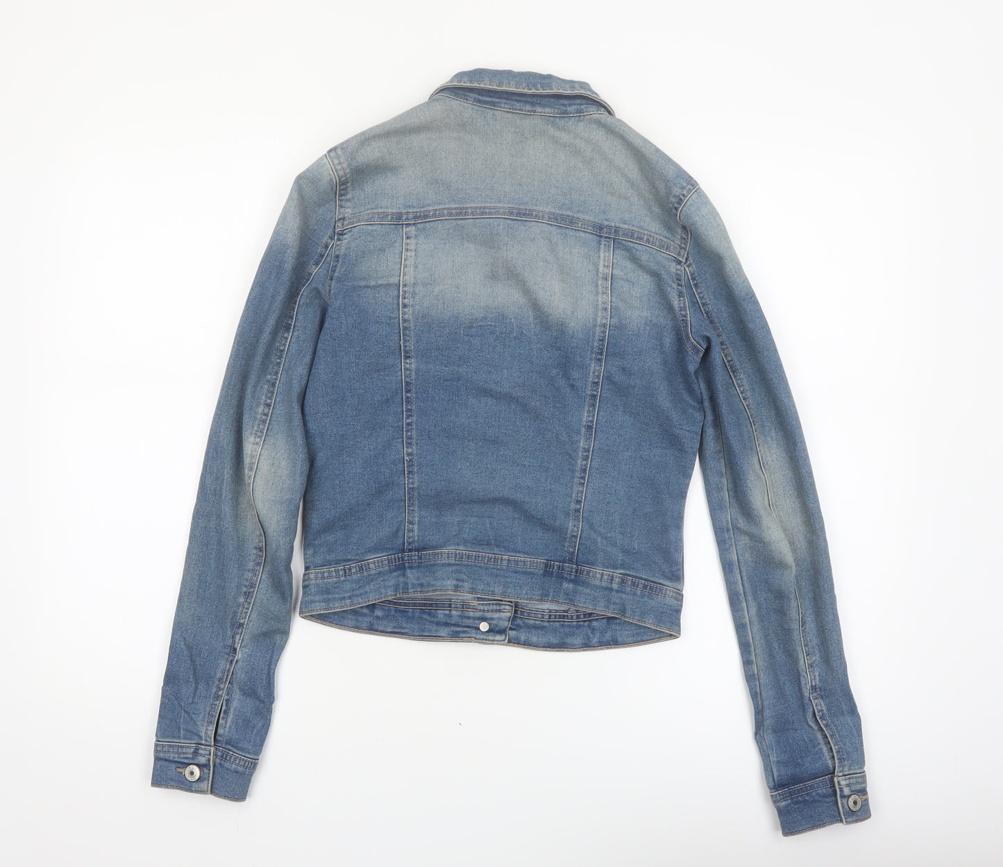 ONLY Womens Blue Denim Cropped Jacket Size 6 Casual Classic Style