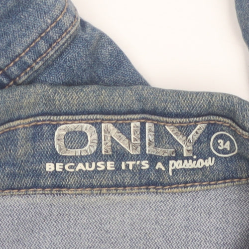 ONLY Womens Blue Denim Cropped Jacket Size 6 Casual Classic Style