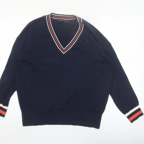 Marks and Spencer Women Blue V-Neck Cotton Jumper Size M