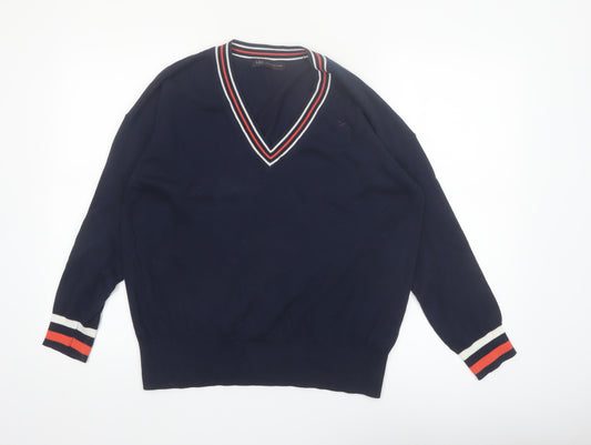 Marks and Spencer Women Blue V-Neck Cotton Jumper Size M