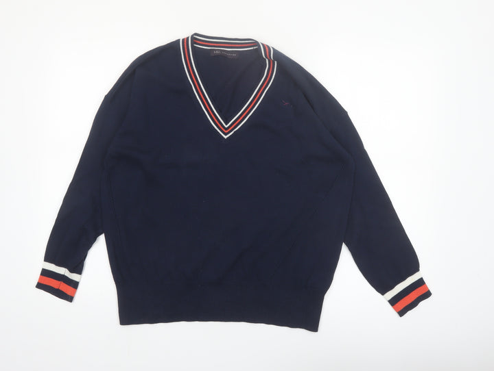 Marks and Spencer Women Blue V-Neck Cotton Jumper Size M