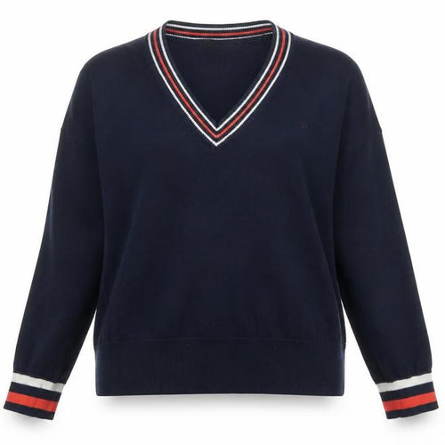 Marks and Spencer Women Blue V-Neck Cotton Jumper Size M