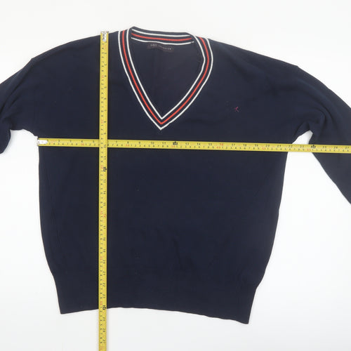 Marks and Spencer Women Blue V-Neck Cotton Jumper Size M