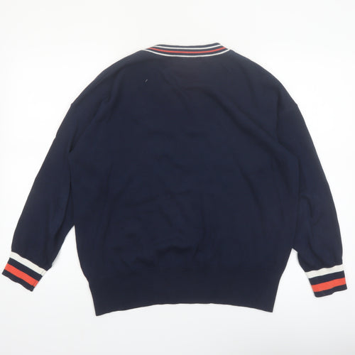 Marks and Spencer Women Blue V-Neck Cotton Jumper Size M