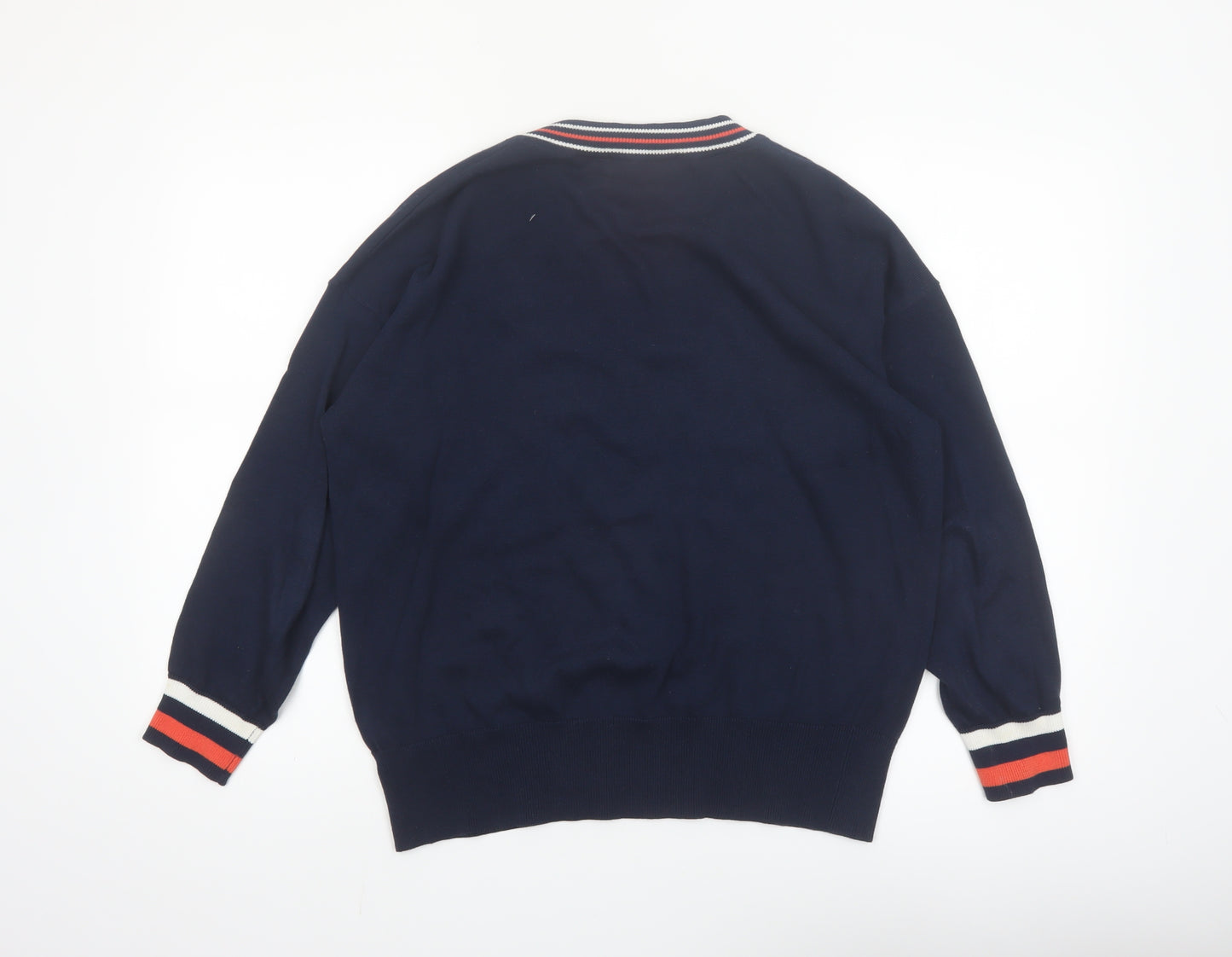 Marks and Spencer Women Blue V-Neck Cotton Jumper Size M