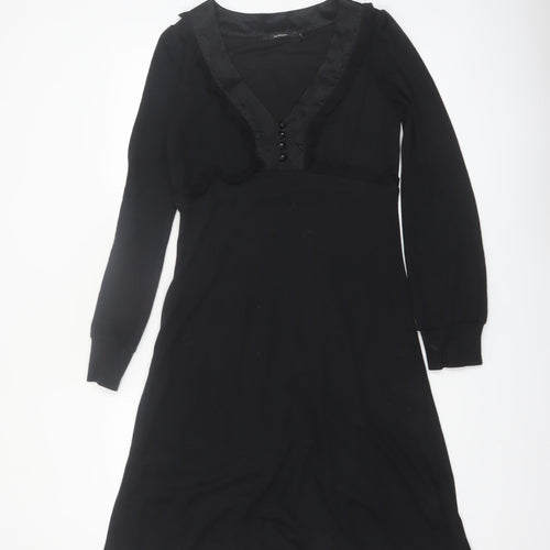 InWear Women's Black V-Neck Long Sleeve Knee Length A-Line Dress S