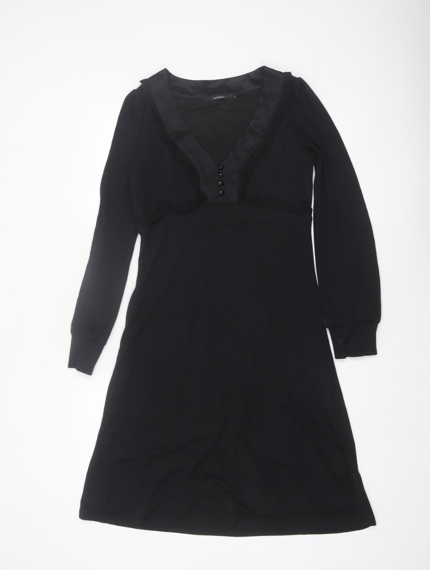 InWear Women's Black V-Neck Long Sleeve Knee Length A-Line Dress S