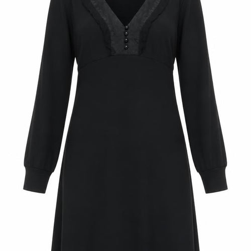 InWear Women's Black V-Neck Long Sleeve Knee Length A-Line Dress S