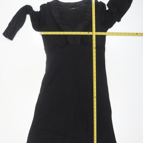 InWear Women's Black V-Neck Long Sleeve Knee Length A-Line Dress S