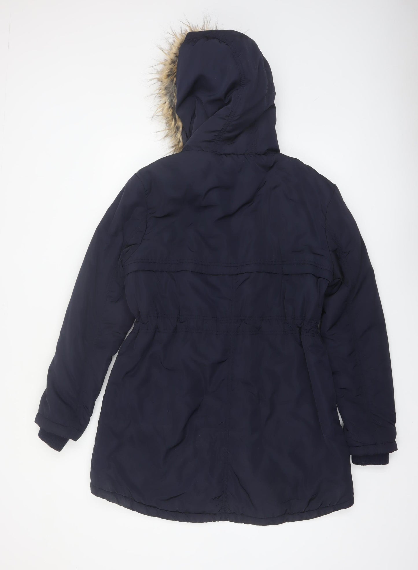 Denim Co Women Blue Faux Fur Trim Hooded Parka Coat Size 14