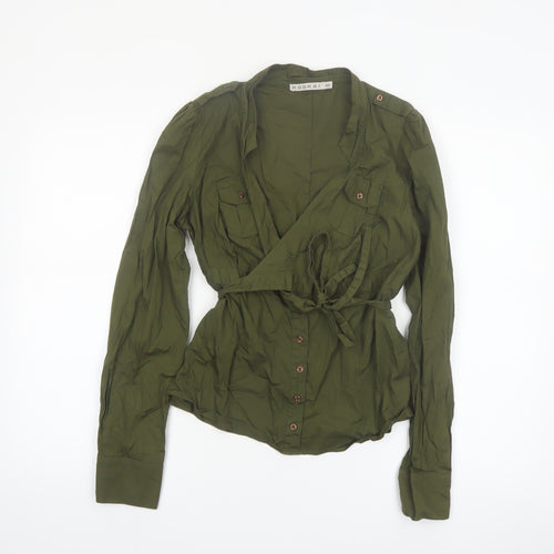 Kookai Women's Green Wrap Button-Up Blouse Size 12 Long Sleeve