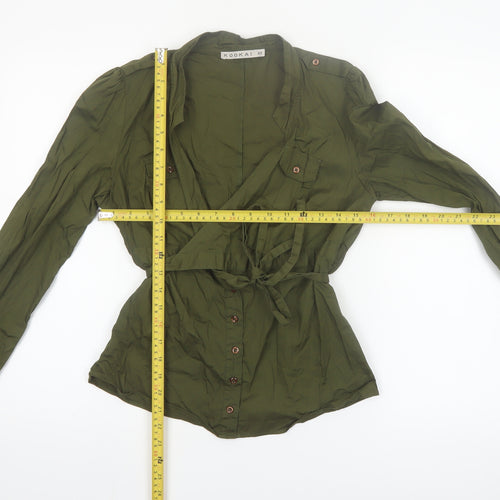 Kookai Women's Green Wrap Button-Up Blouse Size 12 Long Sleeve