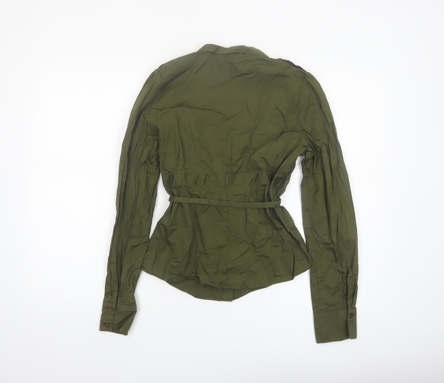 Kookai Women's Green Wrap Button-Up Blouse Size 12 Long Sleeve