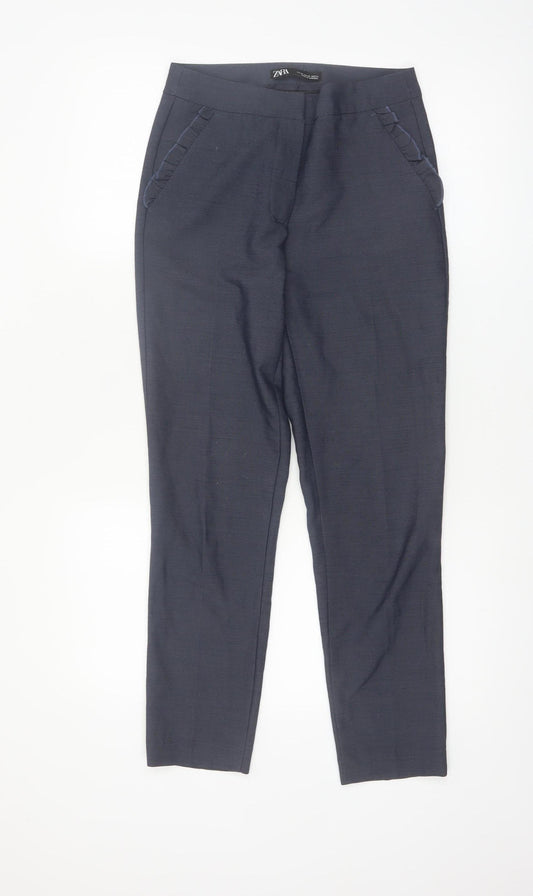 Zara Women Blue XS Slim Fit Trousers with Ruffle Pockets