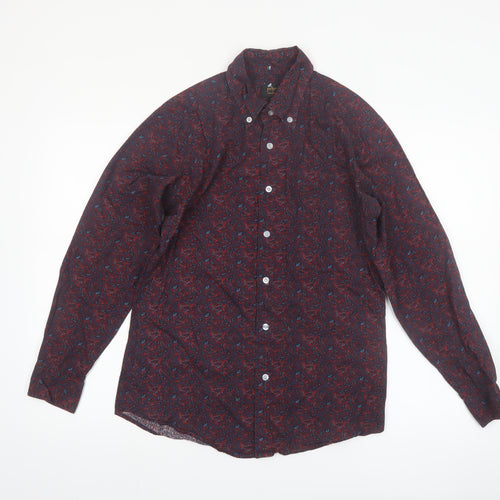 Pop England Men's Red Paisley Long Sleeve Cotton Button-Up Shirt Size S
