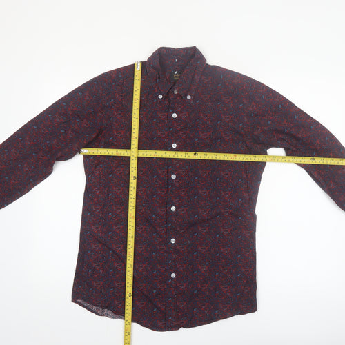Pop England Men's Red Paisley Long Sleeve Cotton Button-Up Shirt Size S