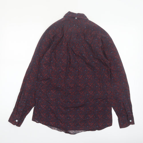 Pop England Men's Red Paisley Long Sleeve Cotton Button-Up Shirt Size S
