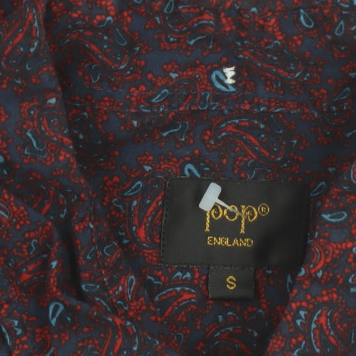 Pop England Men's Red Paisley Long Sleeve Cotton Button-Up Shirt Size S