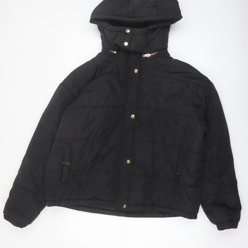 Boohoo Women’s Black Puffer Jacket Hooded Size 14 Winter Coat