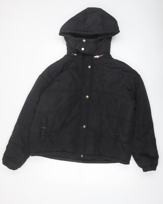 Boohoo Women’s Black Puffer Jacket Hooded Size 14 Winter Coat