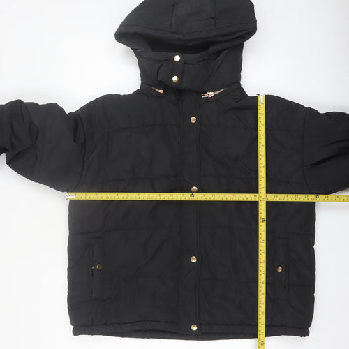 Boohoo Women’s Black Puffer Jacket Hooded Size 14 Winter Coat