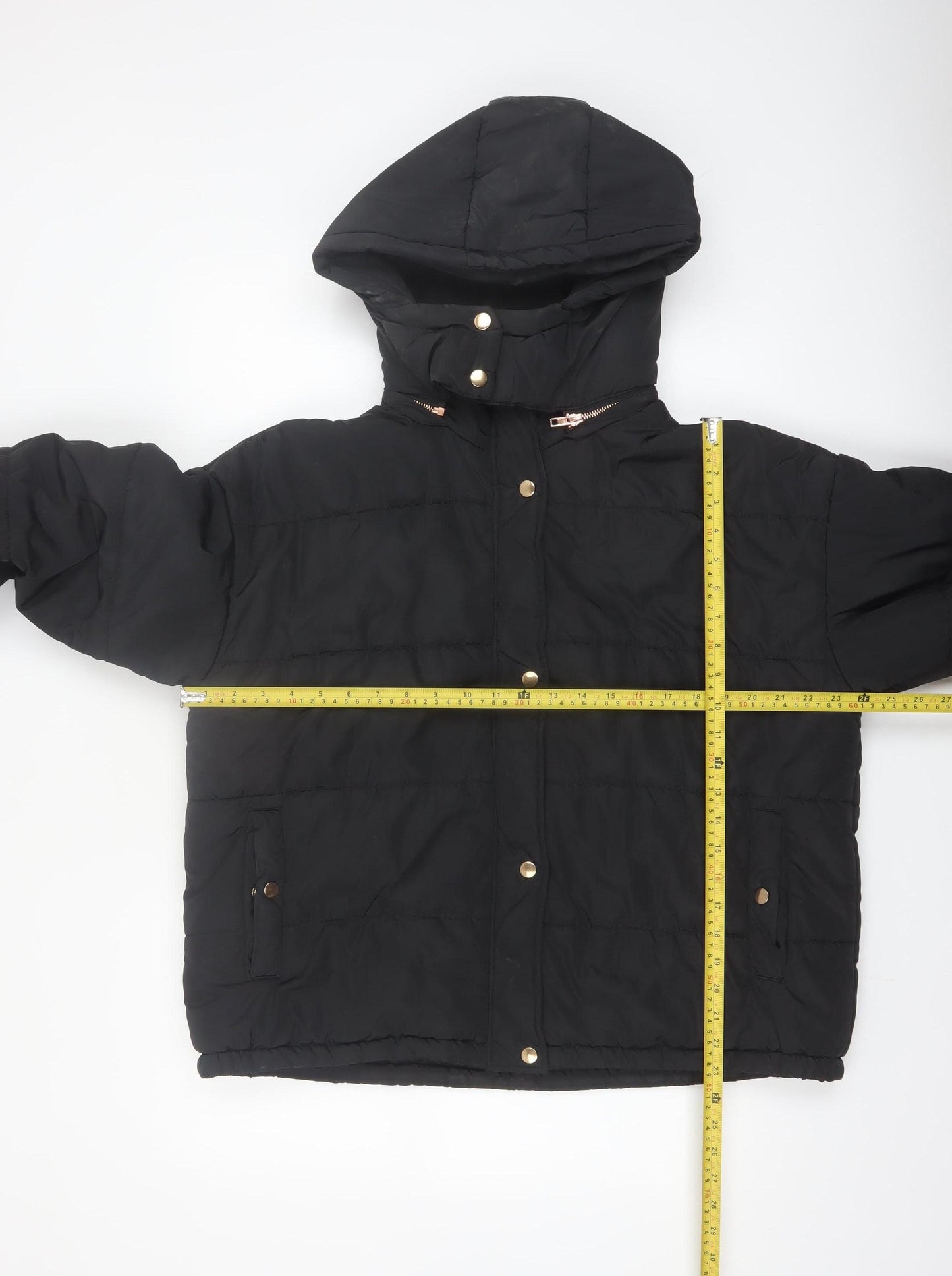 Boohoo Women’s Black Puffer Jacket Hooded Size 14 Winter Coat