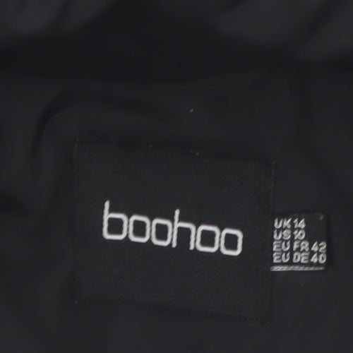 Boohoo Women’s Black Puffer Jacket Hooded Size 14 Winter Coat