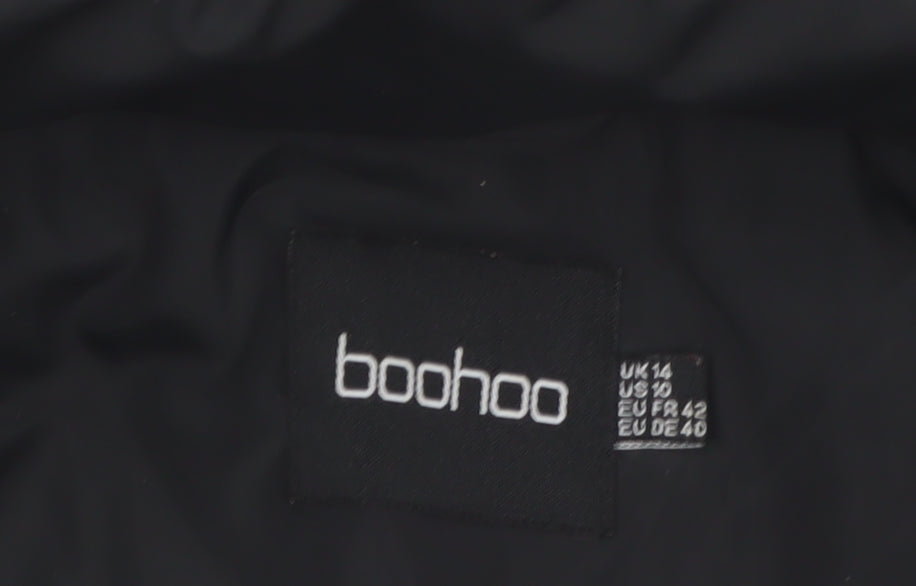 Boohoo Women’s Black Puffer Jacket Hooded Size 14 Winter Coat