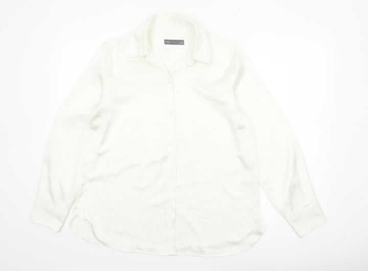 Marks and Spencer Women's Ivory Size 12 Long Sleeve Button-Up Shirt