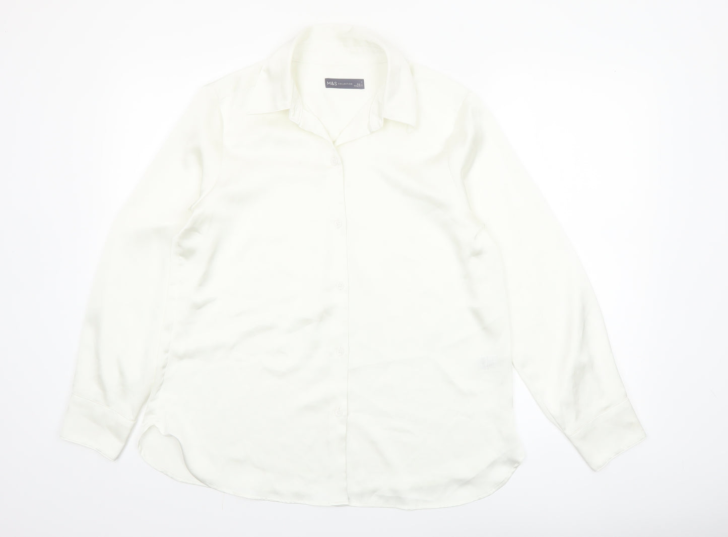 Marks and Spencer Women's Ivory Size 12 Long Sleeve Button-Up Shirt