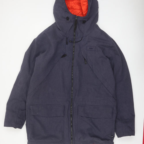 Finisterre Men's Blue Hooded Parka Jacket L Waterproof Lined Outdoor