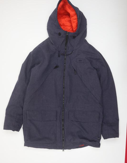 Finisterre Men's Blue Hooded Parka Jacket L Waterproof Lined Outdoor