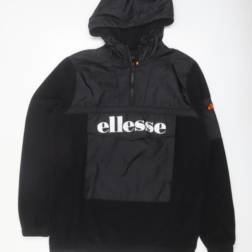 Ellesse Men’s Black Pullover Hoodie M Graphic Logo 1/4 Zip Fleece