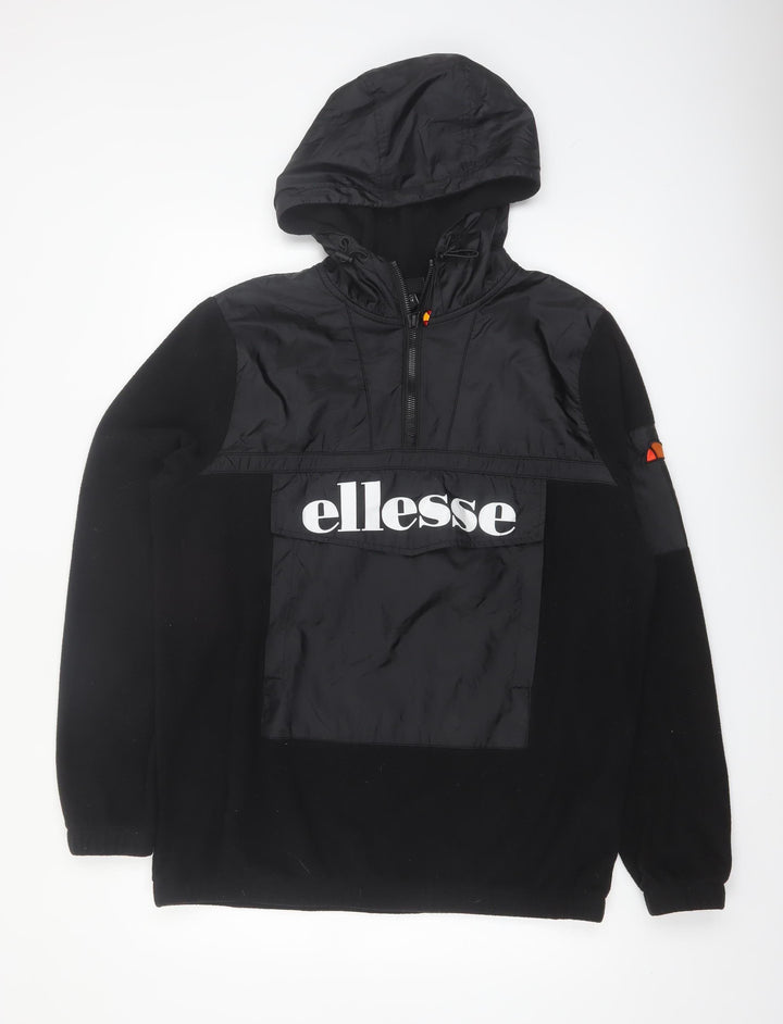 Ellesse Men’s Black Pullover Hoodie M Graphic Logo 1/4 Zip Fleece