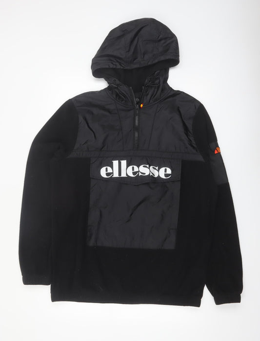 Ellesse Men’s Black Pullover Hoodie M Graphic Logo 1/4 Zip Fleece