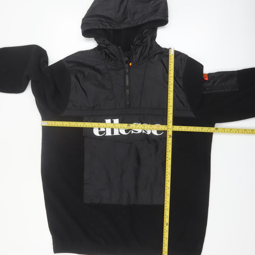 Ellesse Men’s Black Pullover Hoodie M Graphic Logo 1/4 Zip Fleece