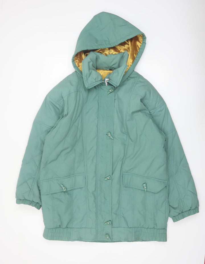 Nuage Womens Green Hooded Parka Coat Size 14 Lined Winter Jacket