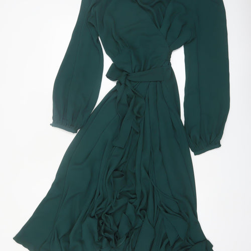 Coast Women's Green Size 16 Wrap Midi Dress Long Sleeve Elegant Formal