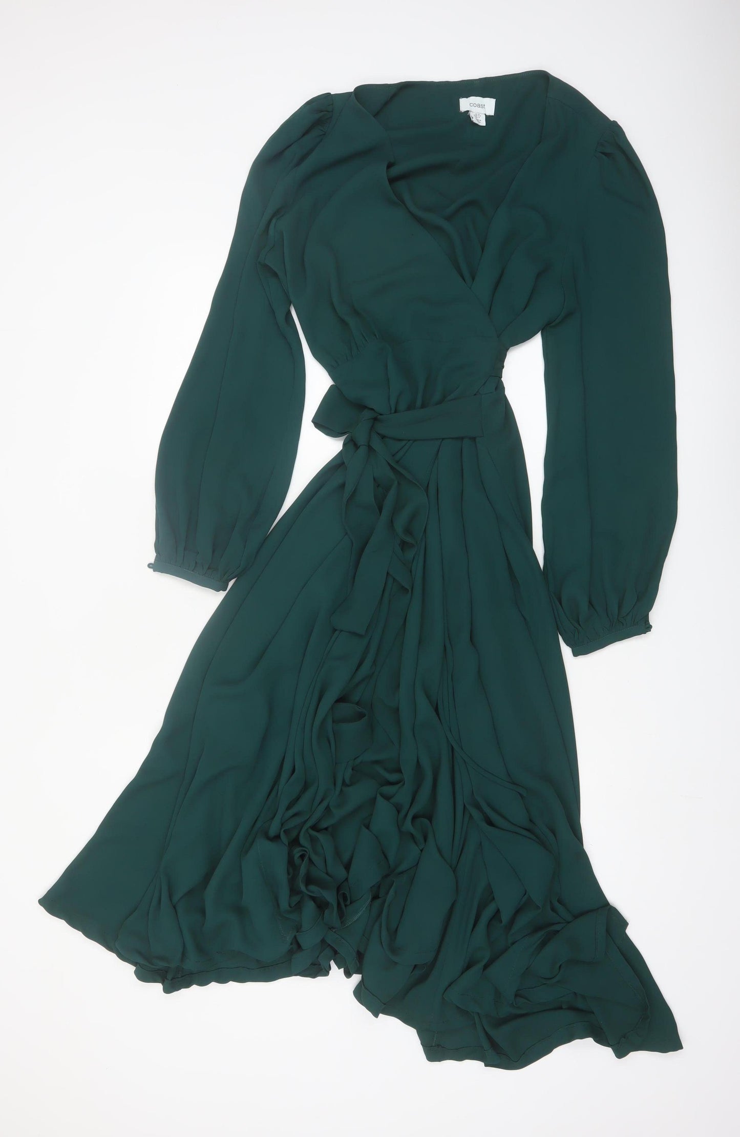 Coast Women's Green Size 16 Wrap Midi Dress Long Sleeve Elegant Formal