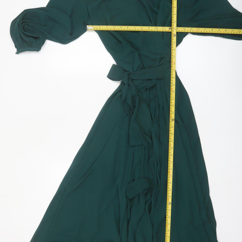 Coast Women's Green Size 16 Wrap Midi Dress Long Sleeve Elegant Formal