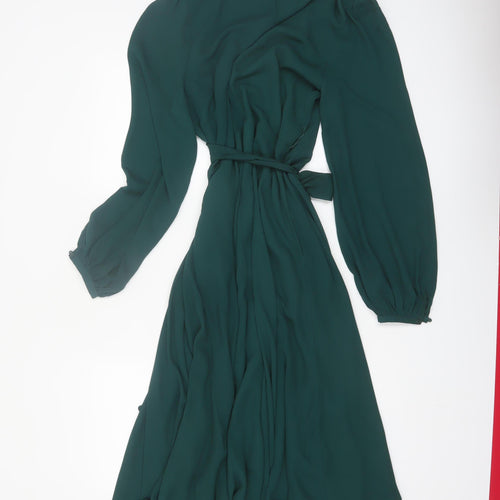Coast Women's Green Size 16 Wrap Midi Dress Long Sleeve Elegant Formal